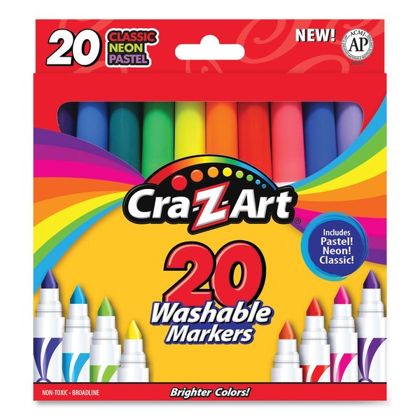 Cra-Z-Art Washable Marker, Broad Bullet Tip, 20 Asstd Classic/Neon/Pastel Colors 44402WM20